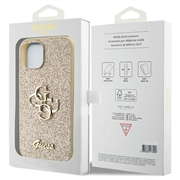 iPhone 15 Guess Fixed Glitter 4G Metal Logo Kotelo - Kulta