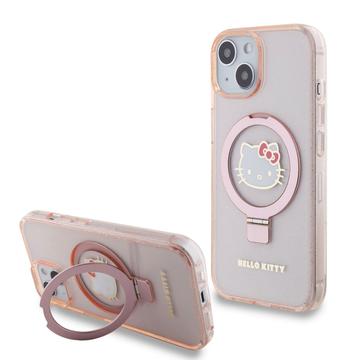 iPhone 15 Hello Kitty IML Ringstand Glitter MagSafe Case - Vaaleanpunainen