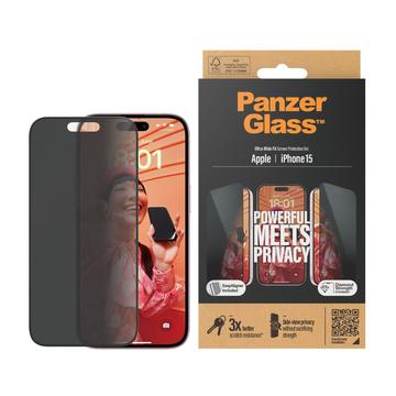 iPhone 15 PanzerGlass Ultra-Wide Fit Privacy EasyAligner Panssarilasi - 9H - Musta Reuna