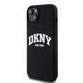 iPhone 15 Plus DKNY Liquid Silicone Arch Logo kotelo - MagSafe yhteensopiva - musta