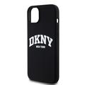 iPhone 15 Plus DKNY Liquid Silicone Arch Logo kotelo - MagSafe yhteensopiva - musta