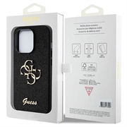 iPhone 15 Pro Guess Fixed Glitter 4G Metal Logo Kotelo - Musta