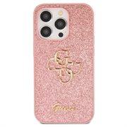 iPhone 15 Pro Guess Fixed Glitter 4G Metal Logo Kotelo - Pinkki