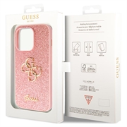 iPhone 15 Pro Guess Fixed Glitter 4G Metal Logo Kotelo - Pinkki