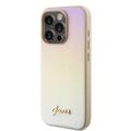 iPhone 15 Pro Guess Iridescent Metal Script Hybrid Kotelo - Kultainen