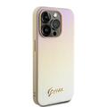 iPhone 15 Pro Guess Iridescent Metal Script Hybrid Kotelo - Kultainen