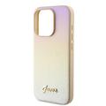 iPhone 15 Pro Guess Iridescent Metal Script Hybrid Kotelo - Kultainen