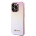 iPhone 15 Pro Guess Iridescent Metal Script Hybrid Kotelo - Vaaleanpunainen