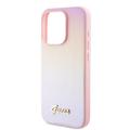 iPhone 15 Pro Guess Iridescent Metal Script Hybrid Kotelo - Vaaleanpunainen