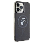 iPhone 15 Pro Karl Lagerfeld IML Glitter Karl & Choupette MagSafe Kotelo - Musta