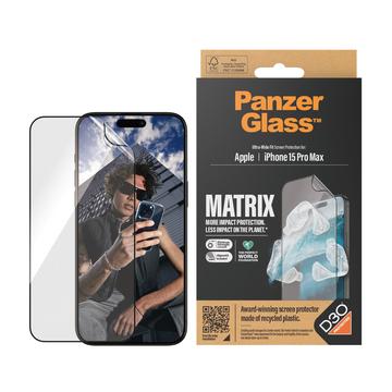 iPhone 15 Pro Max PanzerGlass Matrix D3O UWF -suojakalvo ja AlignerKit - Musta reuna