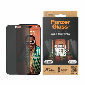 iPhone 15 Pro Max PanzerGlass Ultra-Wide Fit Privacy EasyAligner Panssarilasi - 9H - Musta Reuna