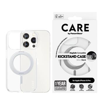 iPhone 15 Pro PanzerGlass Kickstand Care Kotelo - MagSafe-yhteensopiva - hopea