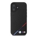 iPhone 16 BMW M Carbon Tricolor Line kotelo - MagSafe yhteensopiva - musta