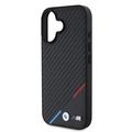 iPhone 16 BMW M Carbon Tricolor Line kotelo - MagSafe yhteensopiva - musta