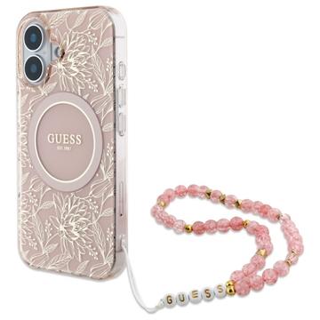 iPhone 16 Guess IML Flowers Allover Electro Kotelo Pearl Hihna - MagSafe yhteensopiva