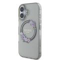 iPhone 16 Guess IML Flowers Wreath Kotelo - MagSafe-yhteensopiva - musta