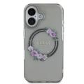 iPhone 16 Guess IML Flowers Wreath Kotelo - MagSafe-yhteensopiva - musta