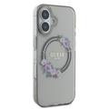 iPhone 16 Guess IML Flowers Wreath Kotelo - MagSafe-yhteensopiva - musta