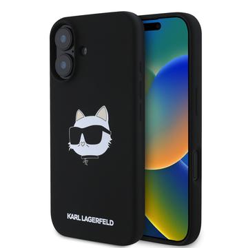 iPhone 16 Karl Lagerfeld Choupette Head MagSafe Nestemäinen silikonikotelo - musta