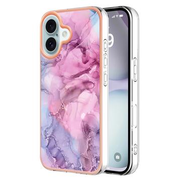 iPhone 16 Marmori Kuvio Galvanoitu TPU-Suojakotelo - Sininen / Pinkki