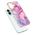 iPhone 16 Marmori Kuvio Galvanoitu TPU-Suojakotelo - Sininen / Pinkki