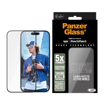 iPhone 16/15 PanzerGlass Ceramic Protection Ultra-Wide Fit EasyAligner Panssarilasi - 9H - musta reuna