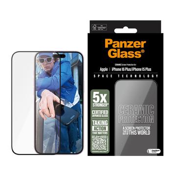 iPhone 16 Plus/15 Plus PanzerGlass Ceramic Protection Ultra-Wide Fit EasyAligner Panssarilasi - 9H - musta reuna