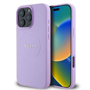 iPhone 16 Pro Guess Grained Classic Logo hybridikotelo - MagSafe-yhteensopiva - Violetti