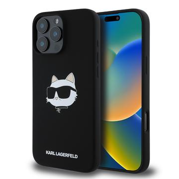 iPhone 16 Pro Max Karl Lagerfeld Choupette Head MagSafe Nestemäinen silikonikotelo - musta