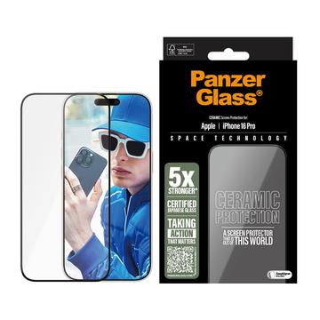 iPhone 16 Pro PanzerGlass Ceramic Protection Ultra-Wide Fit EasyAligner Panssarilasi - 9H - musta reuna