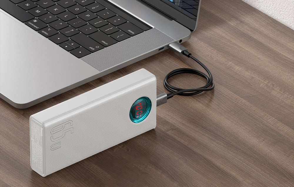 Baseus Amblight Digital Display Quick Charge Powerbank 30000mAh/65W - 4xUSB, USB-C - Valkoinen